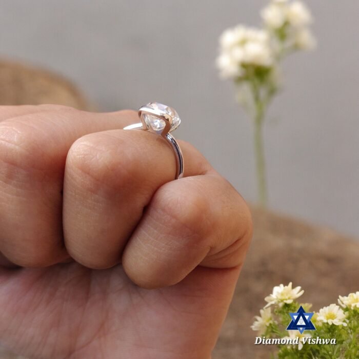 3.5 CT Cushion Old Mine Cut Moissanite Open Gallery Half Bezel Set Engagement Ring - Image 5