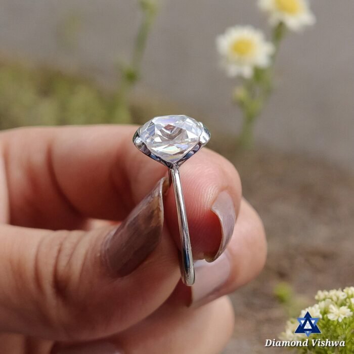 3.5 CT Cushion Old Mine Cut Moissanite Open Gallery Half Bezel Set Engagement Ring - Image 3