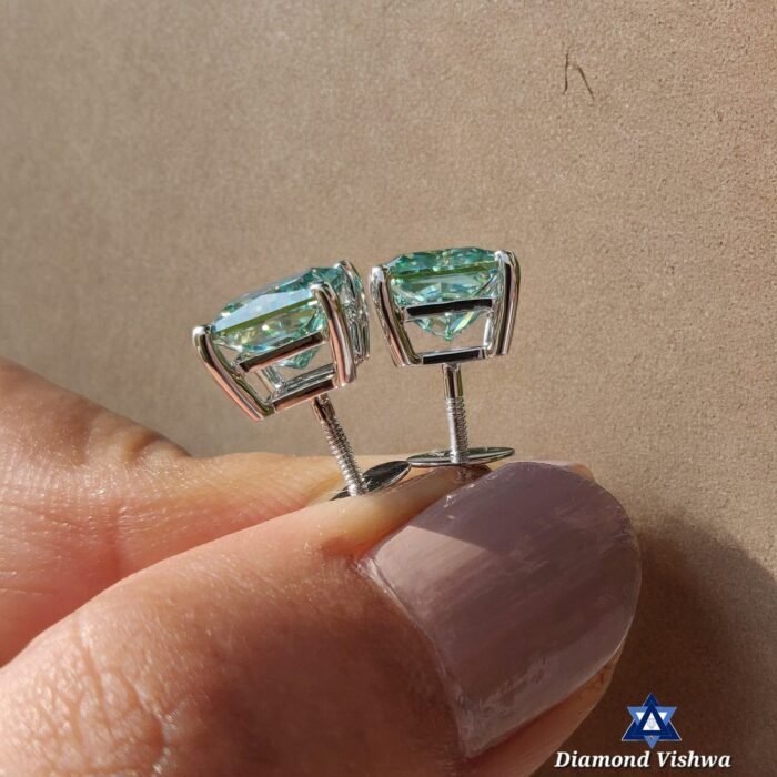 2.56 CT Princess Cut Cyan Blue Moissanite Stud Earrings Screw Back Bridal Set - Image 2