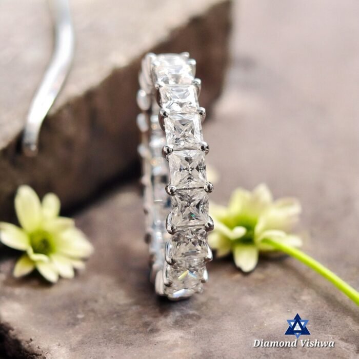 3mm Colorless Princess Cut Moissanite Eternity Ring | Comfort Fit Shared Prong Wedding Band | Anniversary Bridal Jewelry Gift - Image 3