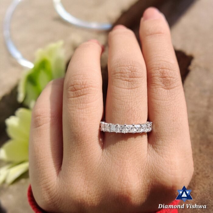 3mm Colorless Princess Cut Moissanite Eternity Ring | Comfort Fit Shared Prong Wedding Band | Anniversary Bridal Jewelry Gift - Image 4