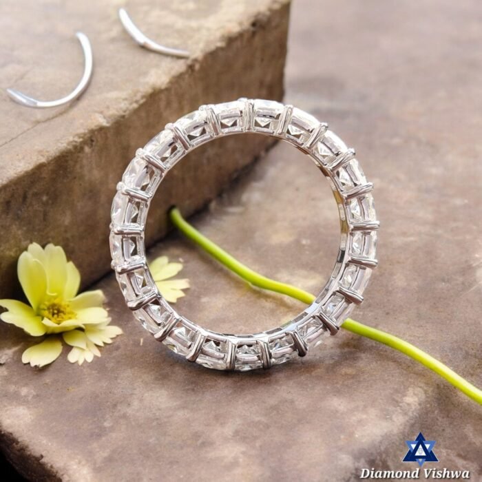 3mm Colorless Princess Cut Moissanite Eternity Ring | Comfort Fit Shared Prong Wedding Band | Anniversary Bridal Jewelry Gift - Image 2