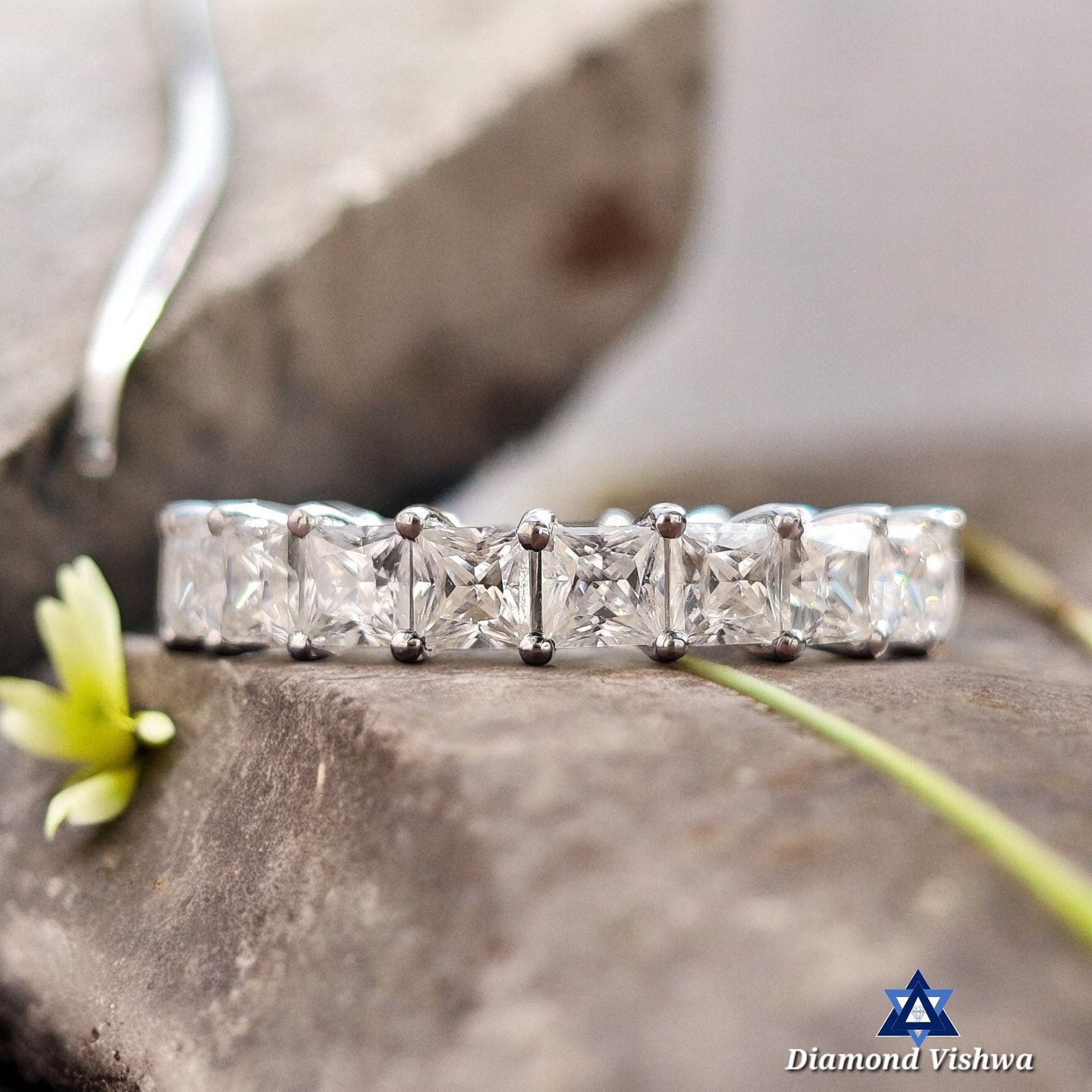 il_fullxfull.3574999747_o8r0-Photoroom 3mm Colorless Princess Cut Moissanite Eternity Ring | Comfort Fit Shared Prong Wedding Band | Anniversary Bridal Jewelry Gift - Image 1