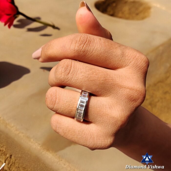 2 CT Straight Baguette Lab Grown Diamond Channel Set Wedding Band, Half Eternity band - Image 7