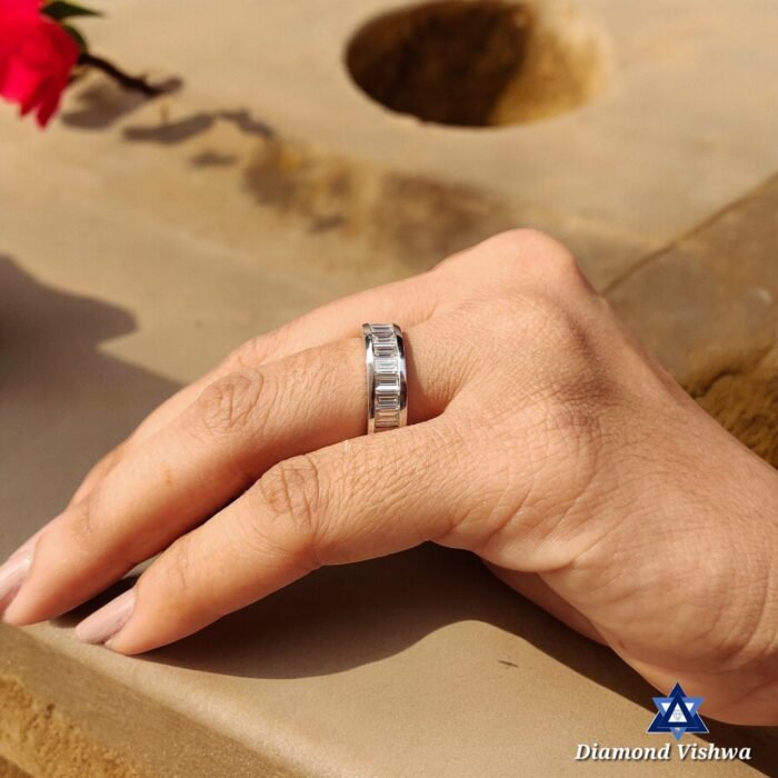 2 CT Straight Baguette Lab Grown Diamond Channel Set Wedding Band, Half Eternity band - Image 6