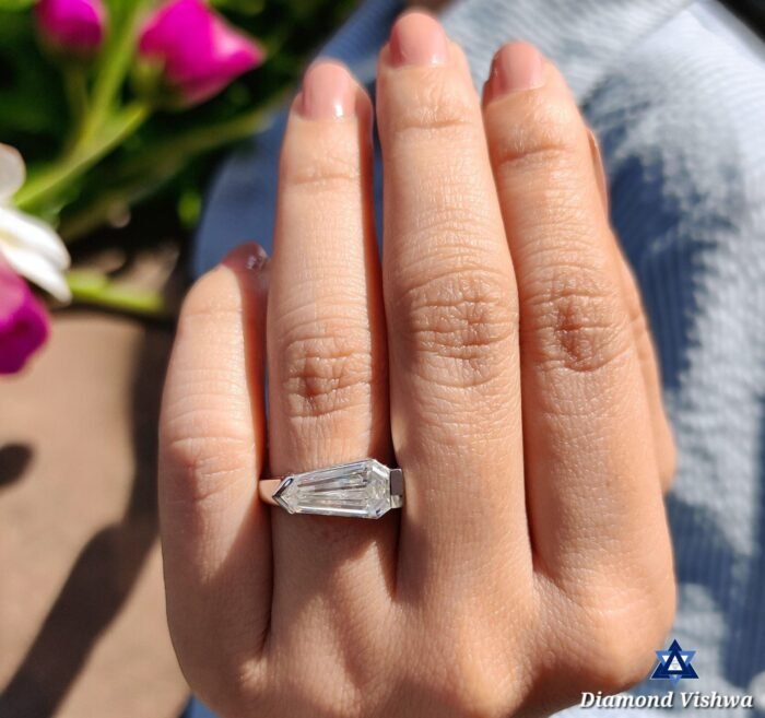 3.30 CT Colorless Antique Shield Cut Moissanite Solitaire East West Engagement Ring | Wedding Bridal Jewelry Gift for Her - Image 5