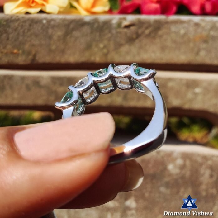 5-Stone Cushion Colorless & Cyan Blue Moissanite Euro Shank U-Prong Band - Image 3