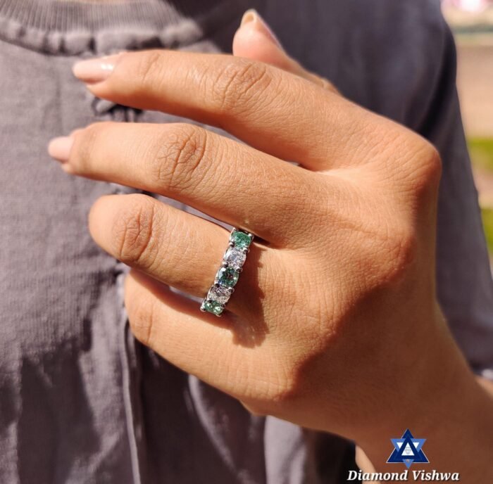 5-Stone Cushion Colorless & Cyan Blue Moissanite Euro Shank U-Prong Band - Image 6