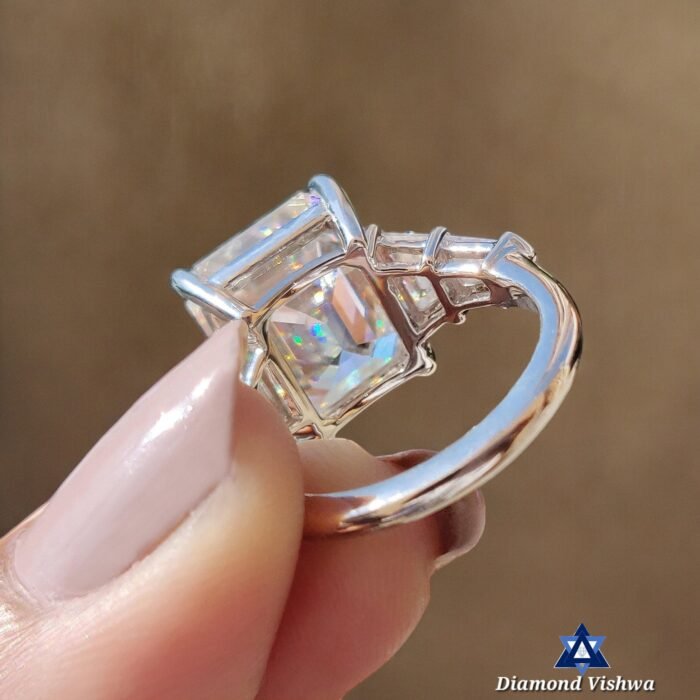 Stunning 10 TCW Vintage Emerald Cut Moissanite Engagement Ring with Trapezoid & Bullet Side Stones - Celebrity Style for Her - Image 2