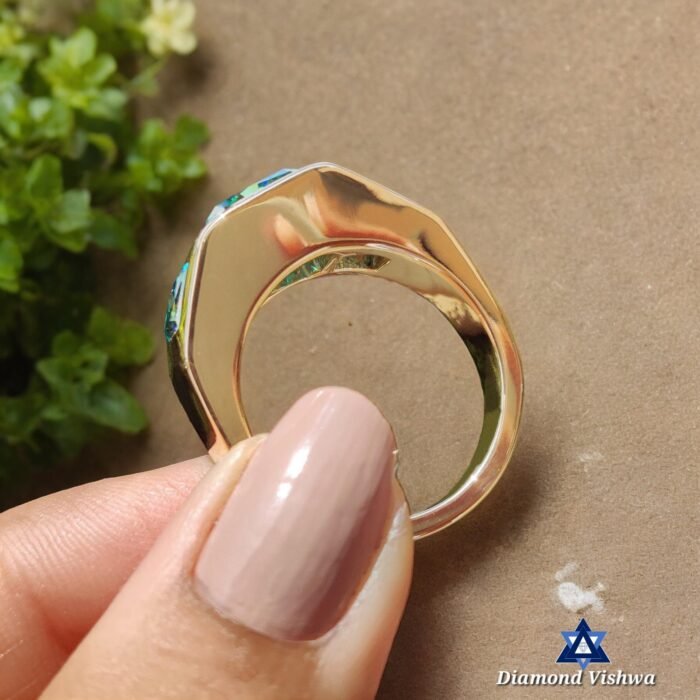 6.41 CT Aqua Blue Green Radiant 3-Stone Men's Moissanite Ring - Trapezoid Side Stones - Image 3