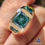 6.41 CT Aqua Blue Green Radiant 3-Stone Men's Moissanite Ring - Trapezoid Side Stones