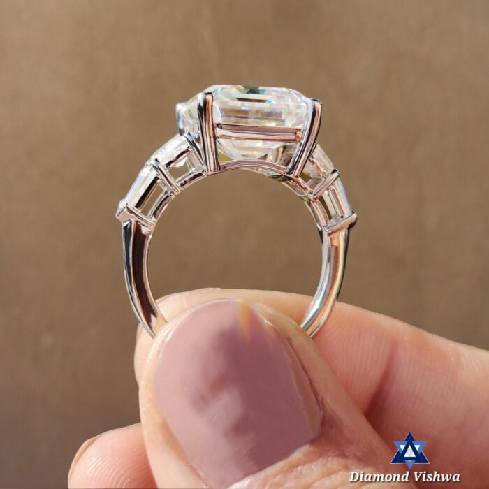 Stunning 10 TCW Vintage Emerald Cut Moissanite Engagement Ring with Trapezoid & Bullet Side Stones - Celebrity Style for Her - Image 6