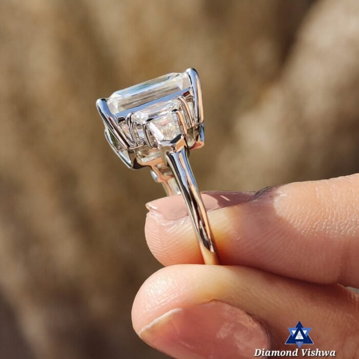 Stunning 10 TCW Vintage Emerald Cut Moissanite Engagement Ring with Trapezoid & Bullet Side Stones - Celebrity Style for Her - Image 3