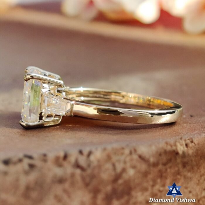 Emerald & Baguette Three Stone Engagement Anniversary Ring Set, Moissanite Diamond ring - Image 2