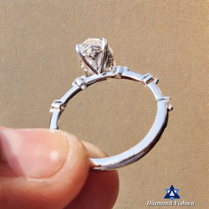 1.50 CT Oval Step Cut Moissanite Engagement Ring with Distance Pave - Handcrafted Bridal Jewelry - Image 4