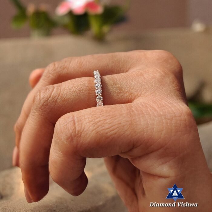 2.3mm Round Lab Grown Diamond Shared Prong Eternity Wedding Band - Rose Gold - Image 2