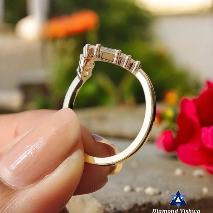 0.27 CT Baguette & Round Lab Grown Diamond V-Shaped Chevron Wedding Band - Image 2