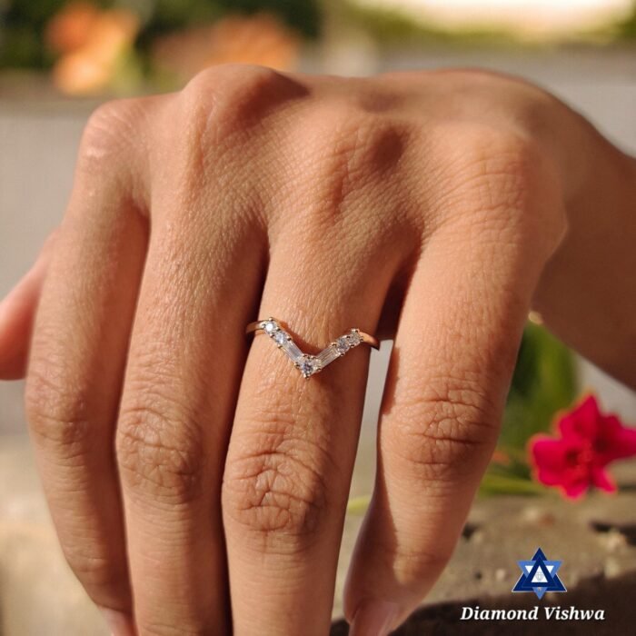 0.27 CT Baguette & Round Lab Grown Diamond V-Shaped Chevron Wedding Band - Image 4