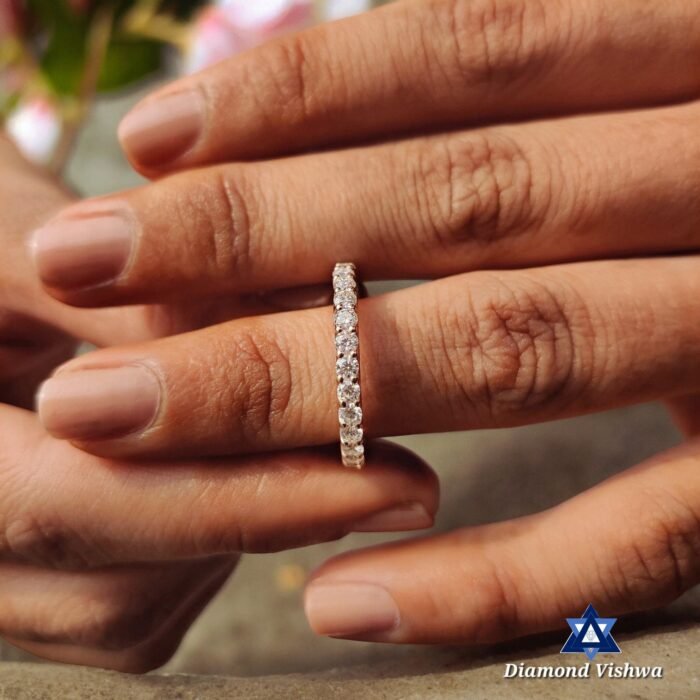 2.3mm Round Lab Grown Diamond Shared Prong Eternity Wedding Band - Rose Gold - Image 6