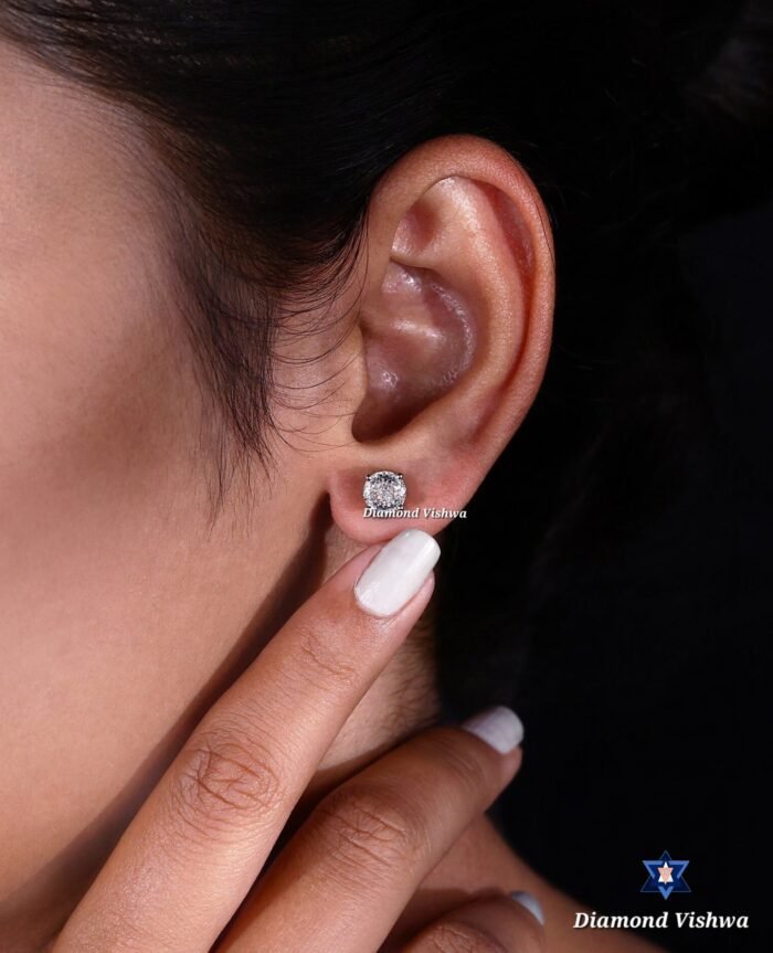 Colorless Moissanite Stud Earrings - Portuguese Cut Brilliant Gemstones | Screw Back Earrings for Women | Bridal Jewelry Gif - Image 7