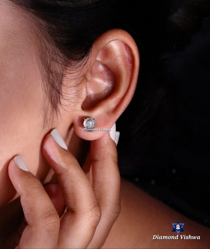 Colorless Moissanite Stud Earrings - Portuguese Cut Brilliant Gemstones | Screw Back Earrings for Women | Bridal Jewelry Gif - Image 5