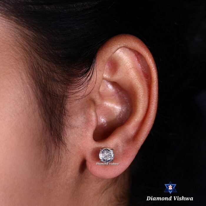 Colorless Moissanite Stud Earrings - Portuguese Cut Brilliant Gemstones | Screw Back Earrings for Women | Bridal Jewelry Gif - Image 4