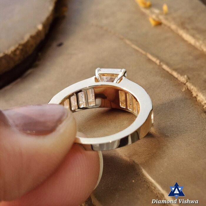 2.5 CT Emerald Cut Moissanite Engagement Ring - Vintage Channel Set - Image 6