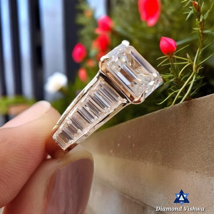 2.5 CT Emerald Cut Moissanite Engagement Ring - Vintage Channel Set - Image 5
