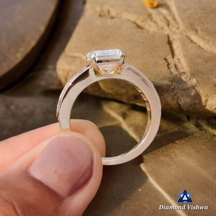 2.5 CT Emerald Cut Moissanite Engagement Ring - Vintage Channel Set - Image 4