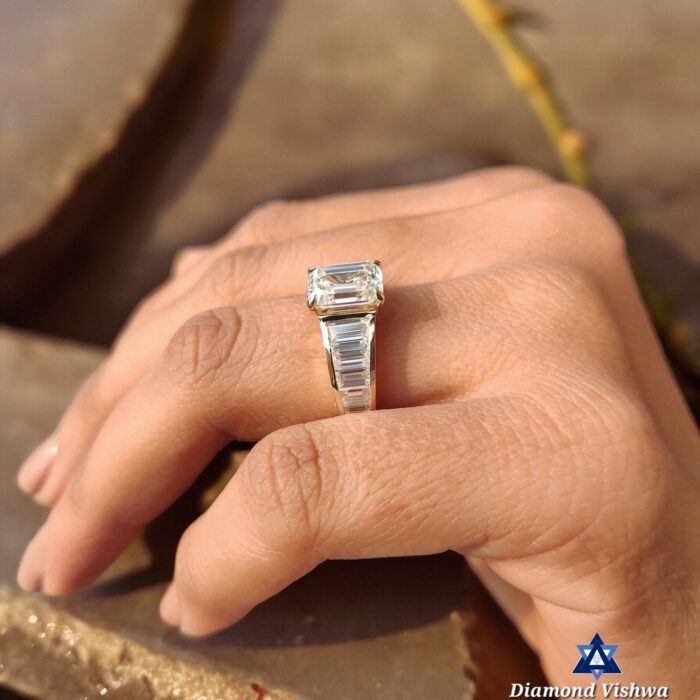 2.5 CT Emerald Cut Moissanite Engagement Ring - Vintage Channel Set - Image 3