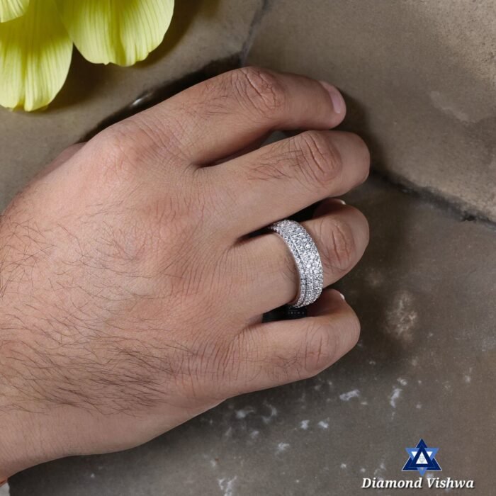Men’s 4-Row Lab Grown Diamond Wedding Band Ring - Image 6
