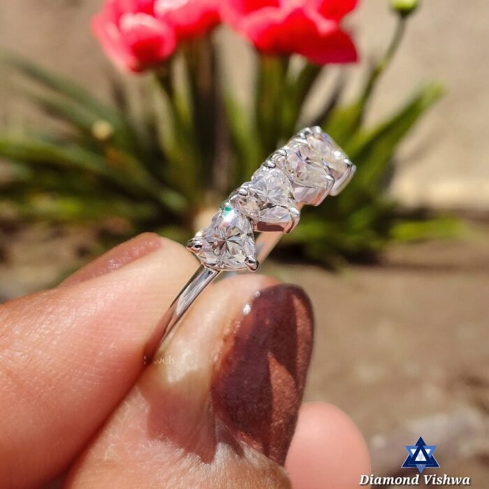 Heart Cut 4mm Lab Grown Diamond 5-Stone Anniversary Wedding Band Ring - Image 2