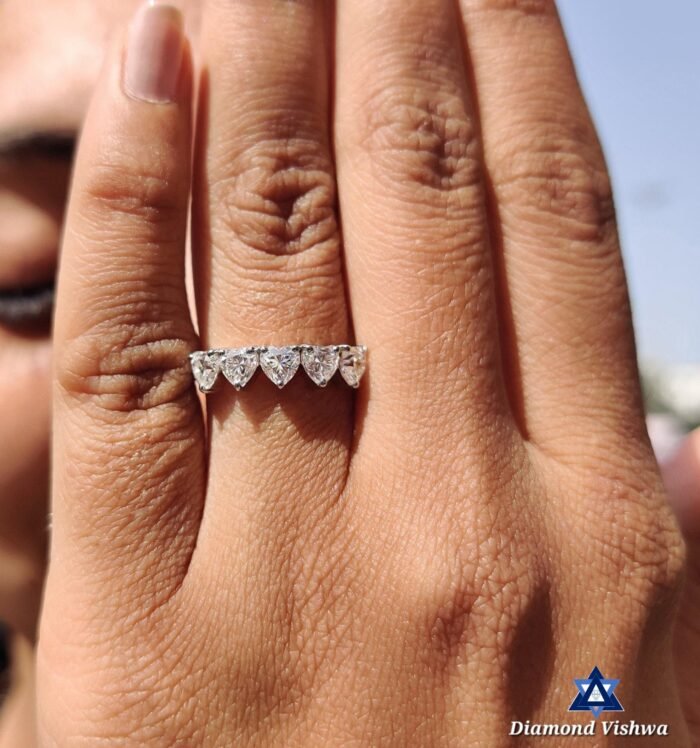 Heart Cut 4mm Lab Grown Diamond 5-Stone Anniversary Wedding Band Ring - Image 3