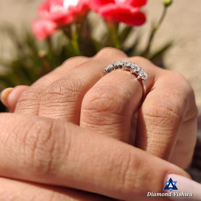 Heart Cut 4mm Lab Grown Diamond 5-Stone Anniversary Wedding Band Ring - Image 4