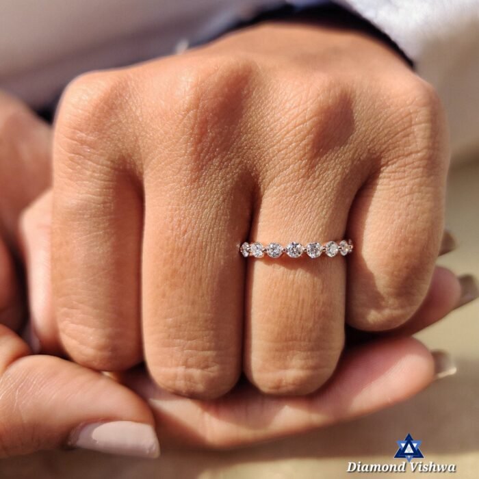 2.50mm Round Lab Grown Diamond Half Eternity Band Floating Bubble Stacking Ring - Image 2