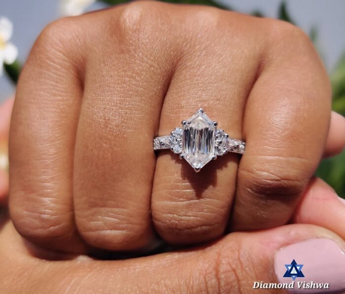 Antique 2.66 Carat Hexagon Moissanite Engagement Ring | Criss Cross Kite Design | Wedding Anniversary Gift for Her | Unique Bridal Set - Image 5