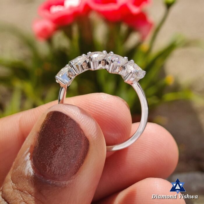 Heart Cut 4mm Lab Grown Diamond 5-Stone Anniversary Wedding Band Ring - Image 5