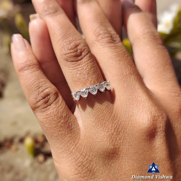 Heart Cut 4mm Lab Grown Diamond 5-Stone Anniversary Wedding Band Ring - Image 6