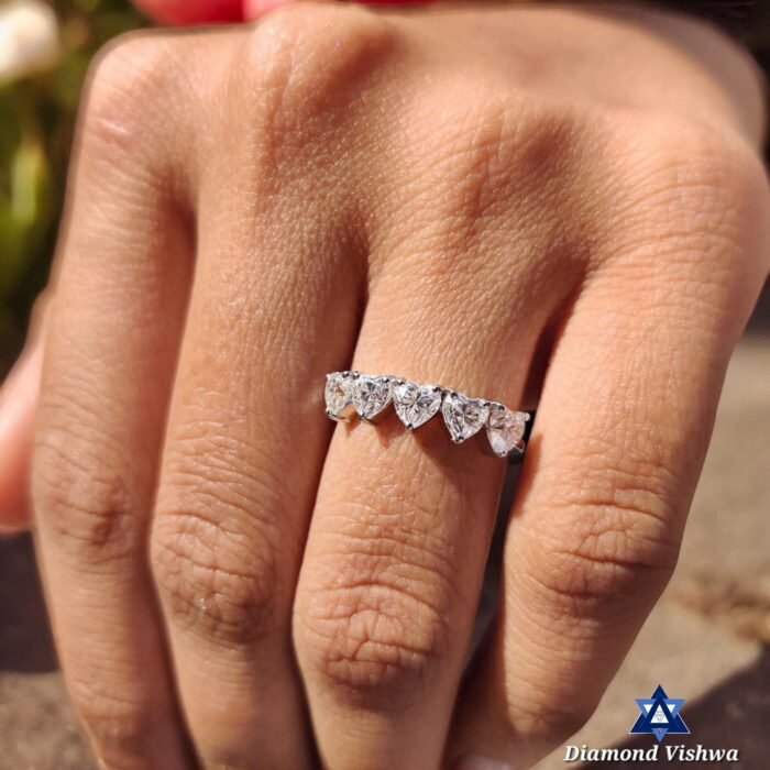 Heart Cut 4mm Lab Grown Diamond 5-Stone Anniversary Wedding Band Ring - Image 7