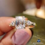 Emerald Cut Three Stone Moissanite Ring – 2.16 CT | Kite Sides