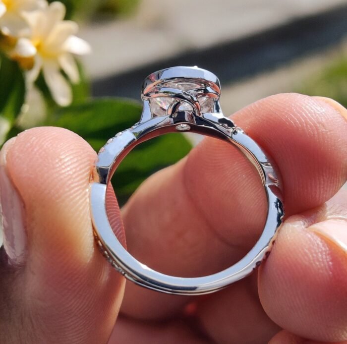 2.06ct Portuguese Cut Moissanite Bezel Ring | Twisted Pavé Band | Unique Engagement - Image 5