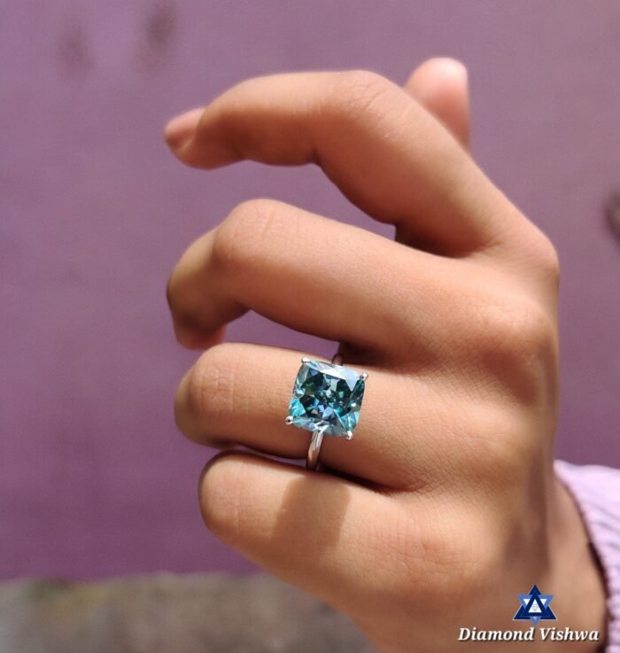 Cyan Blue 5ct Cushion Cut Moissanite Engagement Ring | Women's Wedding Solitaire | Color Moissanite Gift - Image 3