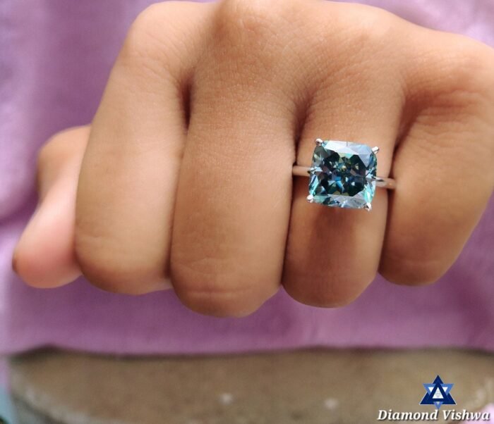 Cyan Blue 5ct Cushion Cut Moissanite Engagement Ring | Women's Wedding Solitaire | Color Moissanite Gift - Image 2