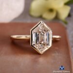 Hexagon Step Cut Moissanite Solitaire Engagement Ring Cathedral Bezel Setting