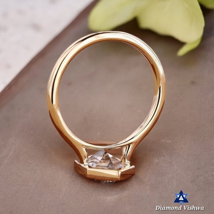 Hexagon Step Cut Moissanite Solitaire Engagement Ring Cathedral Bezel Setting - Image 4