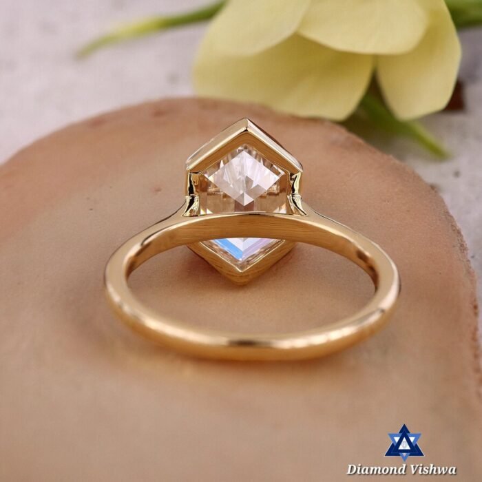 Hexagon Step Cut Moissanite Solitaire Engagement Ring Cathedral Bezel Setting - Image 3