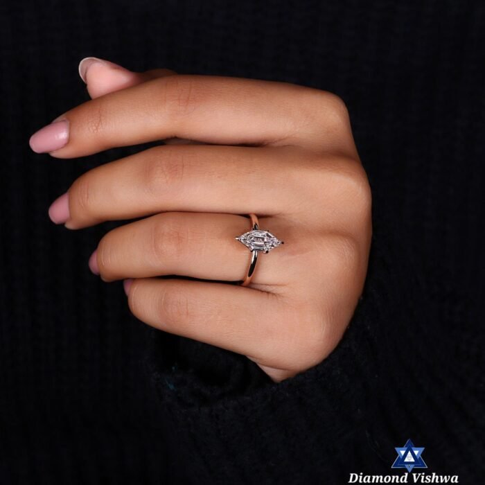 Elongated Hexagon Step Cut Moissanite Solitaire Engagement Ring - Image 5