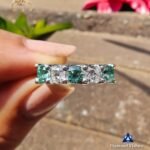 5-Stone Cushion Colorless & Cyan Blue Moissanite Euro Shank U-Prong Band