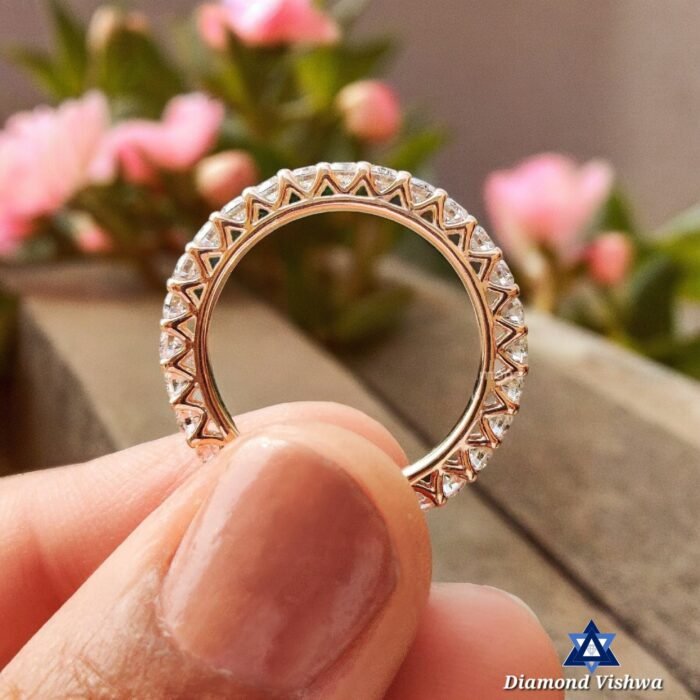 2.3mm Round Lab Grown Diamond Shared Prong Eternity Wedding Band - Rose Gold - Image 7
