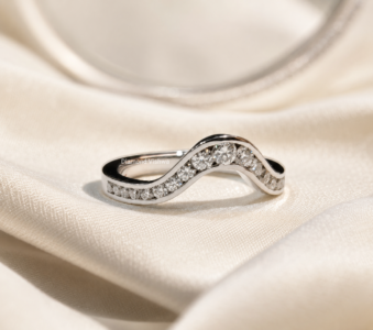 Curved Lab Grown Diamond Wedding Band, Curved Diamond Ring, 0.50 TCW Round Diamond Band, Contour Bridal Band, Stackable Ring